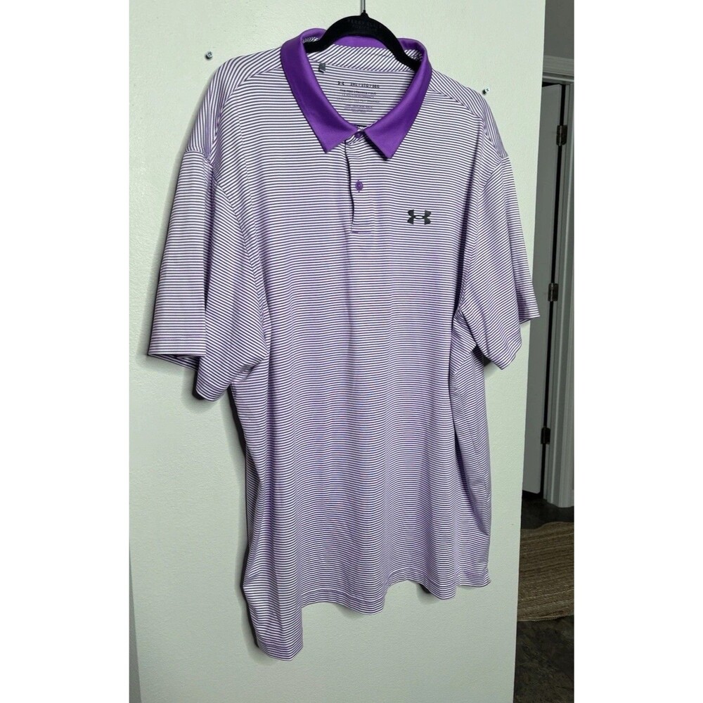 Under Armour Men's UA Golf the Performance Polo Shirt Purple White Stripe 3XL